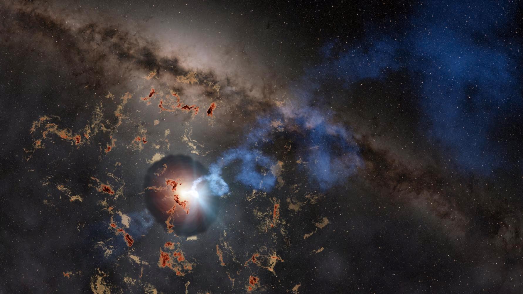 Bild som visar det flimrande svarta hålet AT2022tsd som ligger 4,4 miljarder ljusår från oss. 