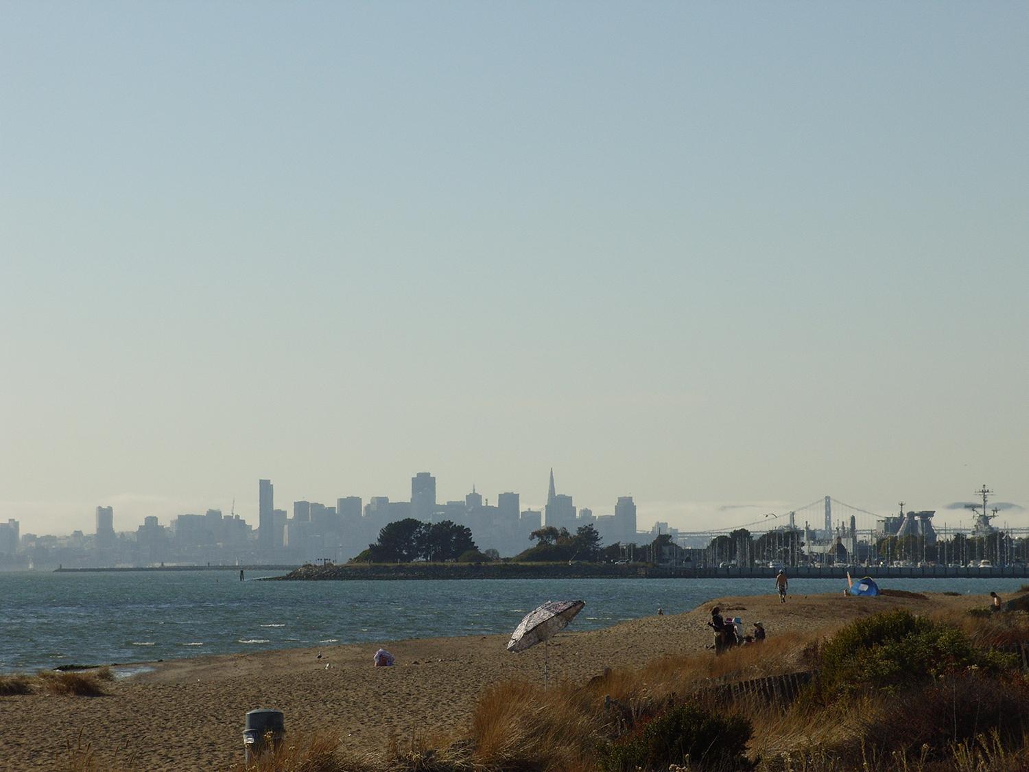 Stranden i Alameda har utsikt mot San Francisco