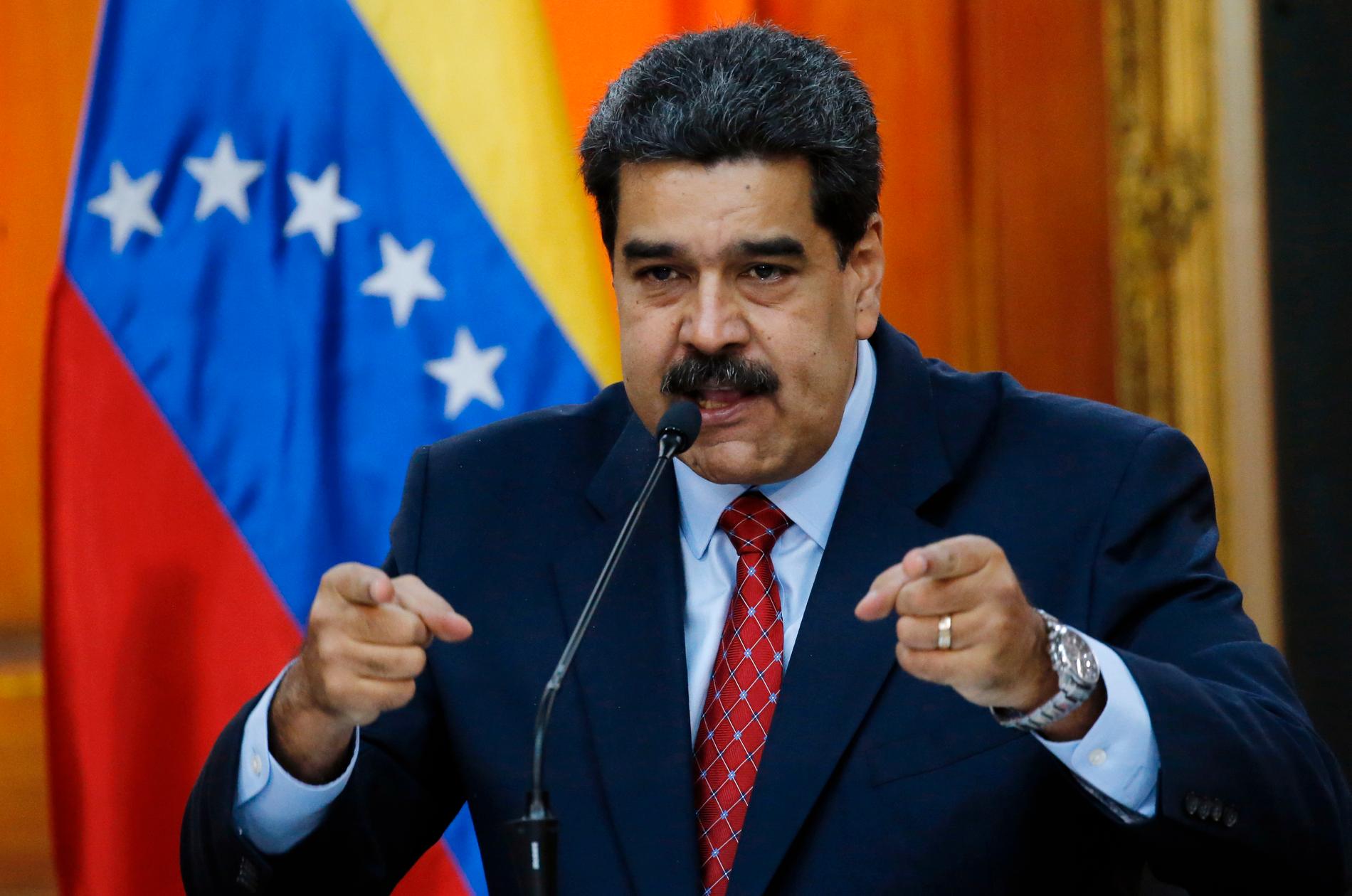Venezuelas president Nicolás Maduro under en presskonferens i slutet av januari. Arkivbild.