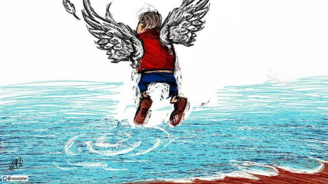 Konstnärer världen över har gjort egna varianter av bilden på Alan Kurdi.