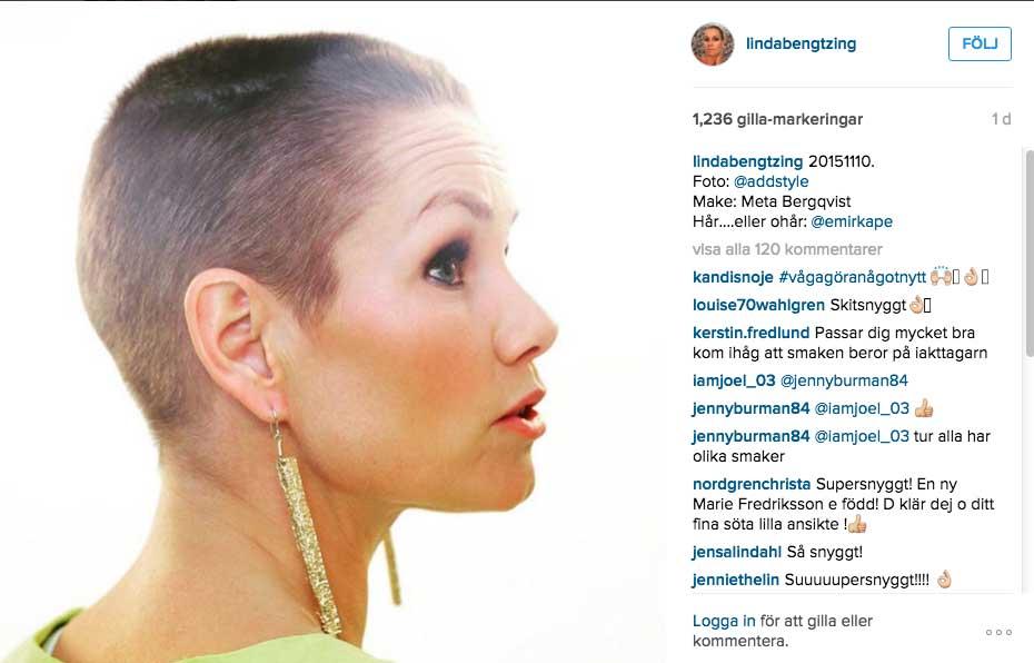 Häromdagen visade Linda Bengtzing upp en ny fräck frisyr på Instagram.