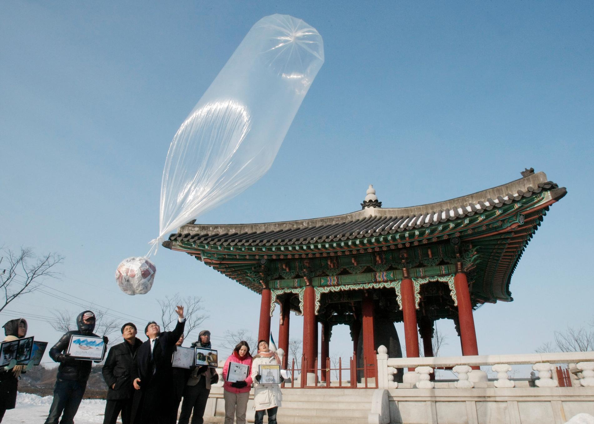 Aktivister i Sydkorea har länge använt ballonger för att skicka flygblad över gränsen till Nordkorea. Arkivbild från 2010.