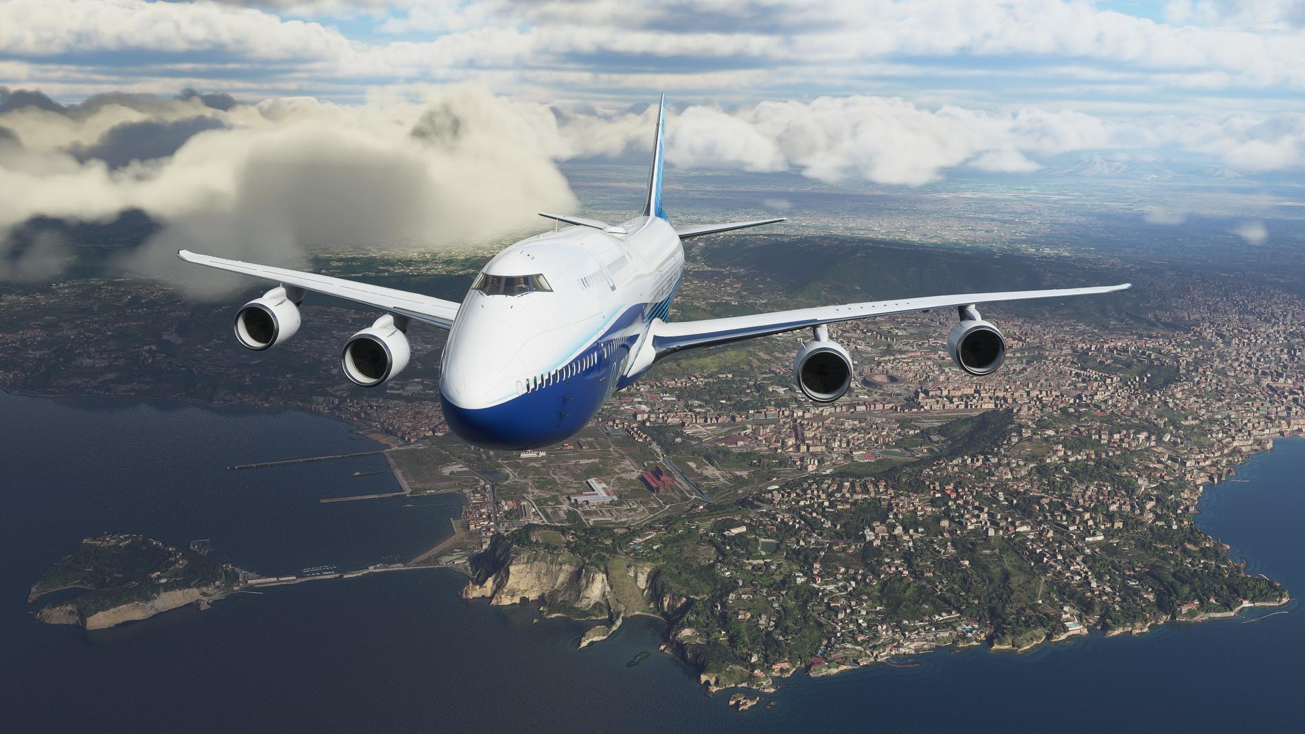 I standardversionen av "Microsoft flight simulator" finns 20 flygplan, däribland Boeings 747. Pressbild.