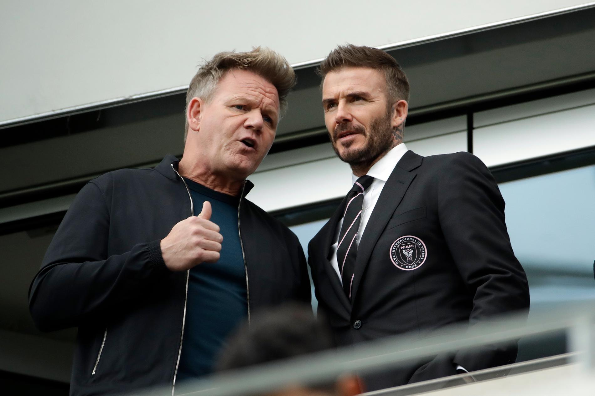 David Beckham, höger, tillsammans med stjärnkocken Gordon Ramsay i samband med MLS-debuten för Miami.
