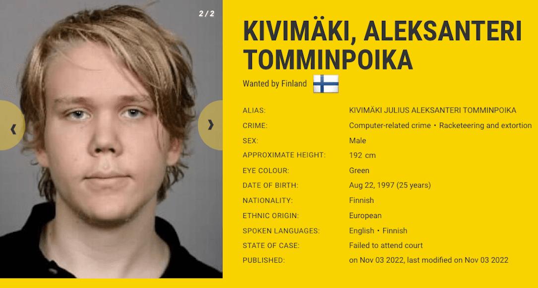 Aleksanteri Kivimäki, 26, misstänkt för omfattande dataintrång.