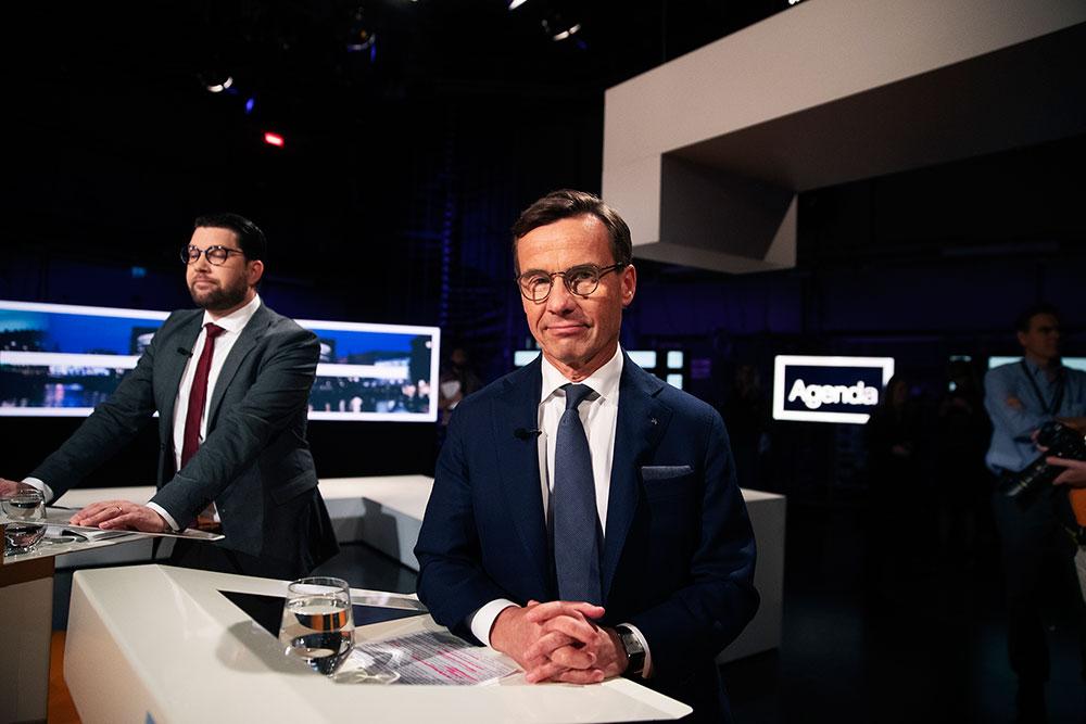 Jimmie Åkesson (SD, Ulf Kristersson (M) i SVT:s partiledardebatt.