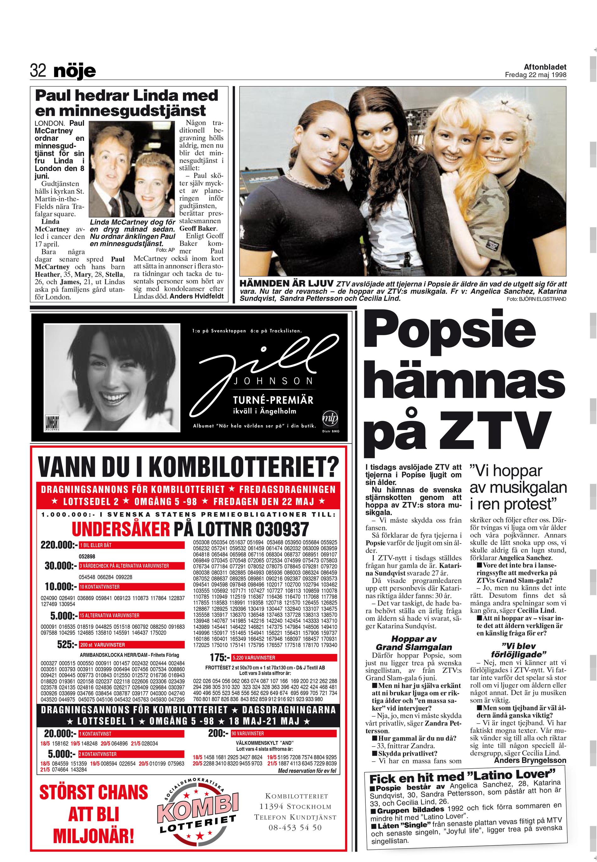 Popsie i Aftonbladet 1998