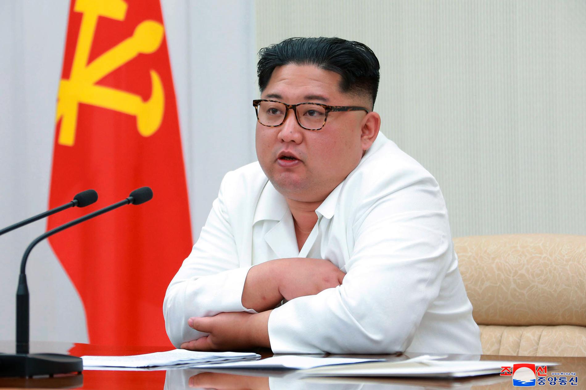 Kim Jong-Un, numera klädd i vitt. Bilden uppges vara en vecka gammal, men han har samma klädsel även på färskare bilder.