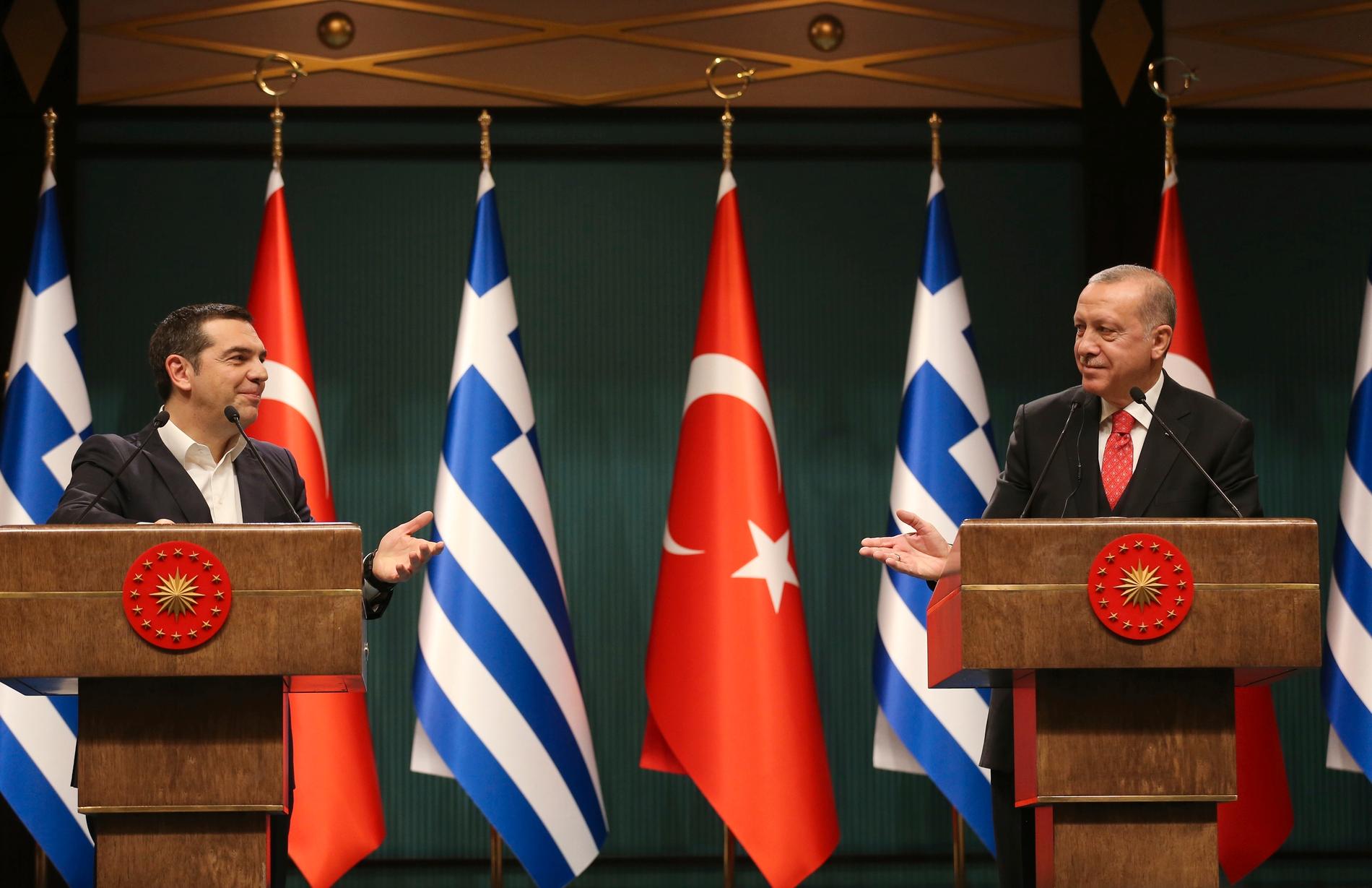 Greklands Alexis Tsipras och Turkiets Recep Tayyip Erdogan i Ankara.