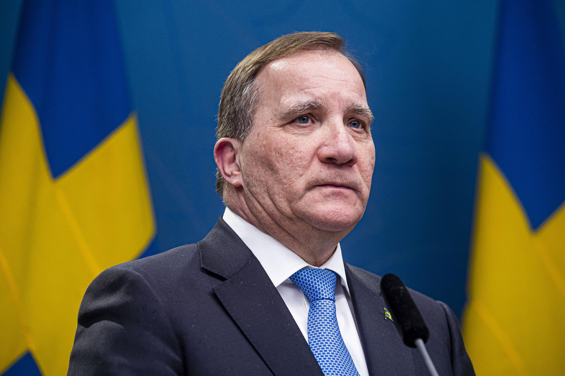 Statsminister Stefan Löfven på en tidigare pressträff.