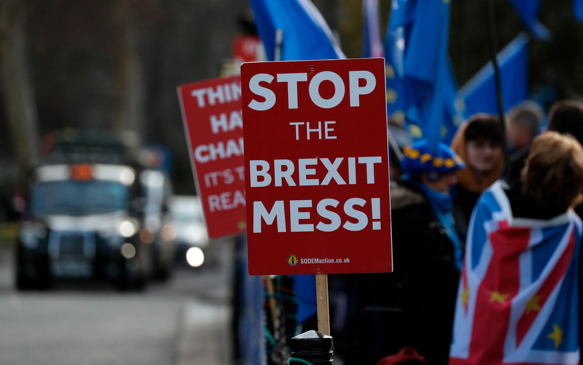 Stoppa brexit-röran, kräver brittiska demonstranter som vill att Storbritannien stannar kvar i EU.