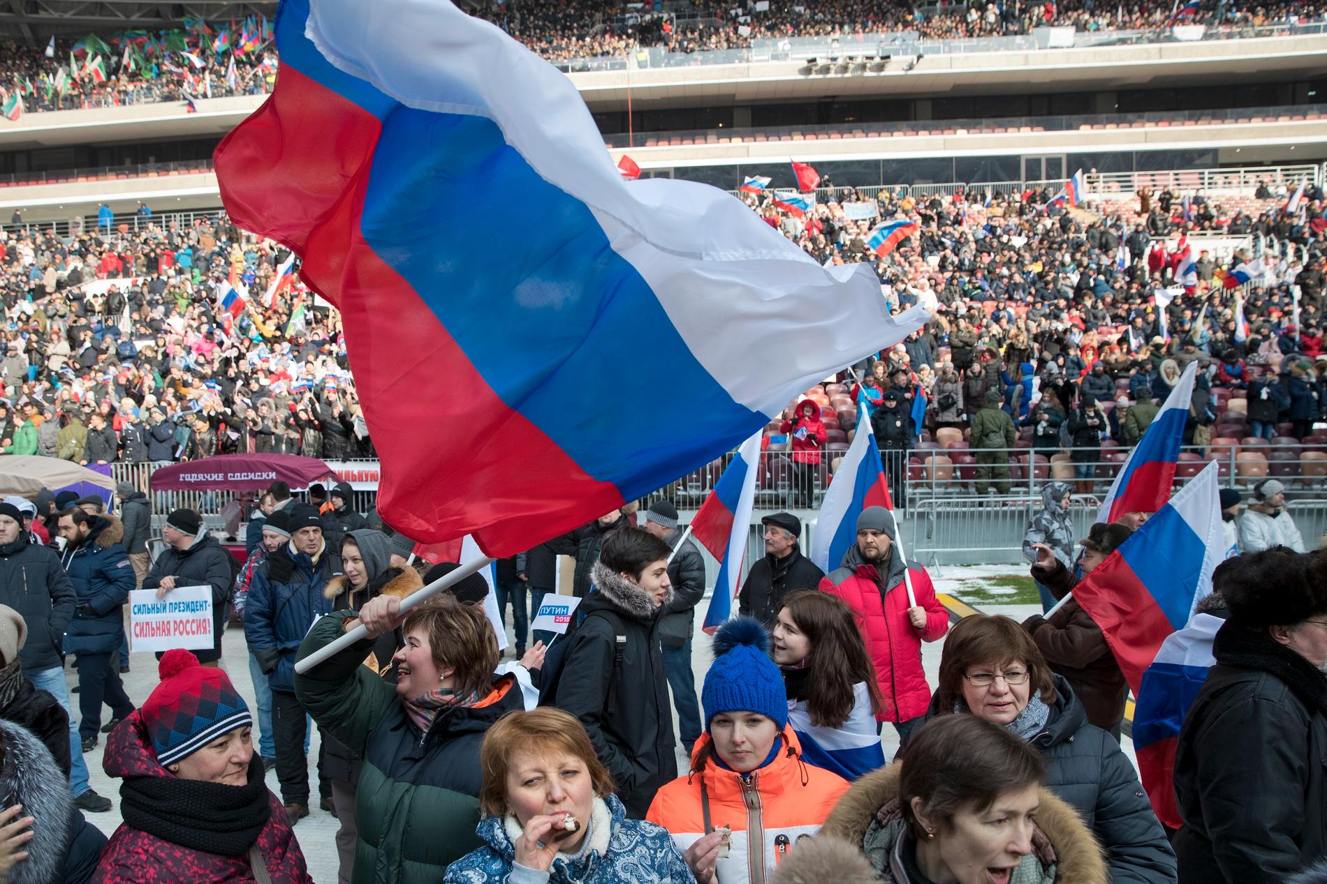 Manifestationen på Luzhniki-stadion i Moskva  3 mars samlade upp mot 130 000 människor.
