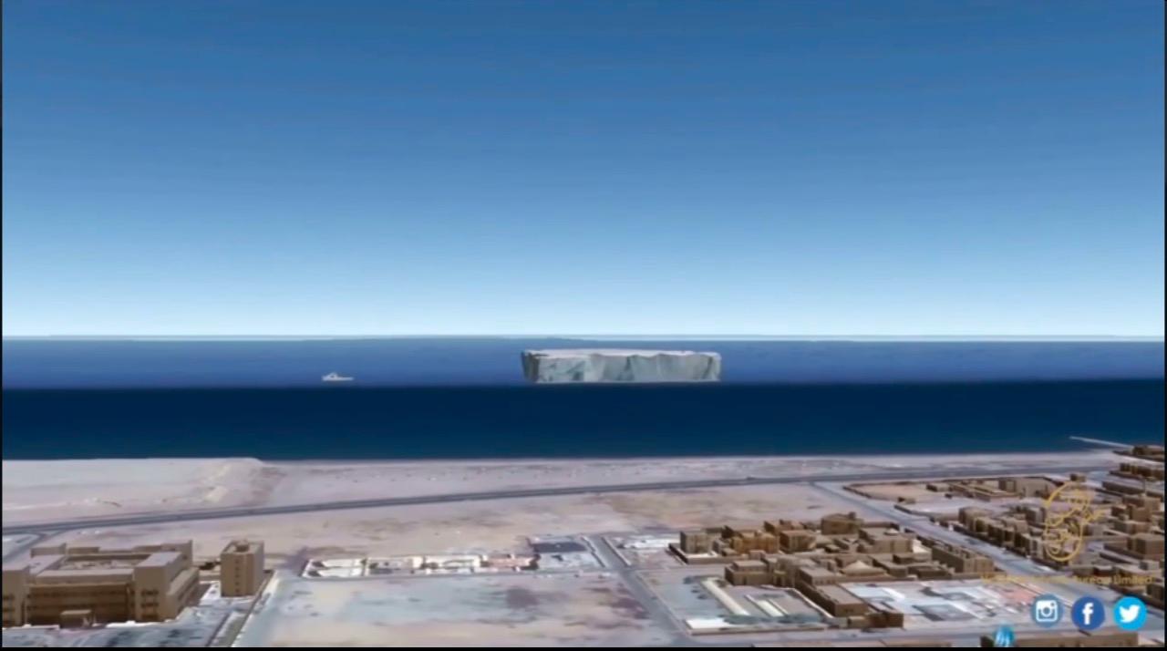 Här, utanför emiratet Fujairahs kust, är isberget tänkt att ligga. 
