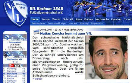 På VFL Bochums hemsida presenteras Matias Concha som nyförvärv.