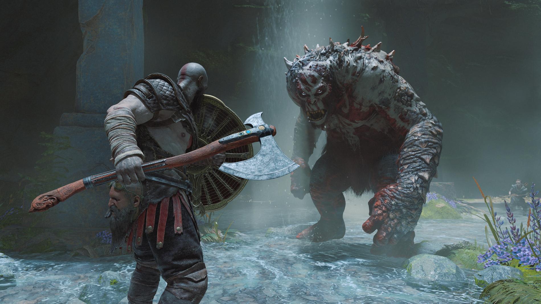 Kratos höjer yxan igen i "God of war: Ragnarök". Pressbild.