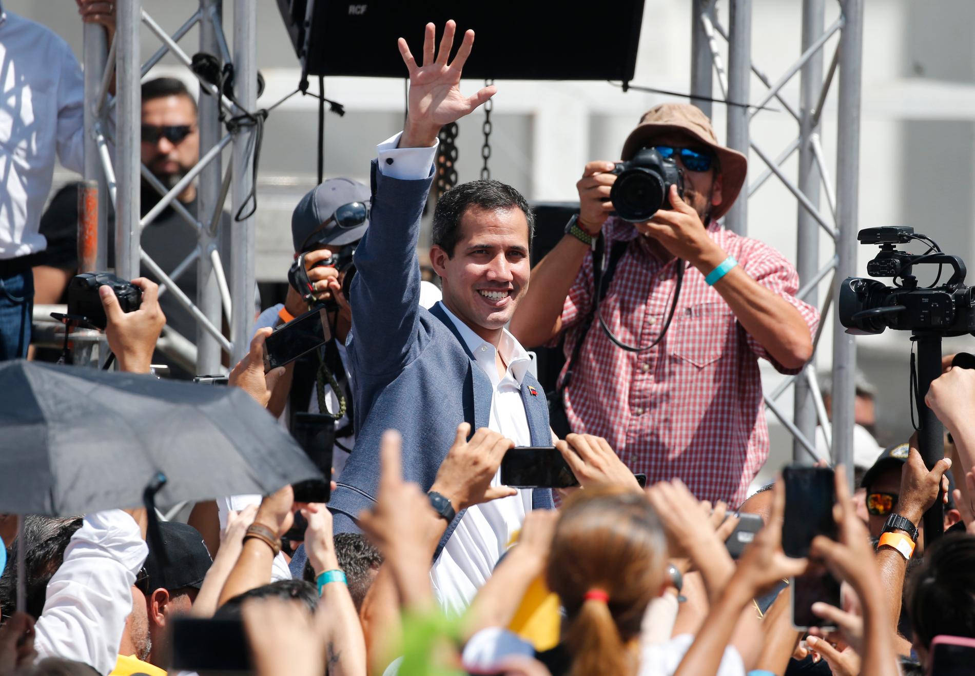 Venezuelas oppositionsledare Juan Guaidó som den 23 januari utropade sig till landets interimsledare.