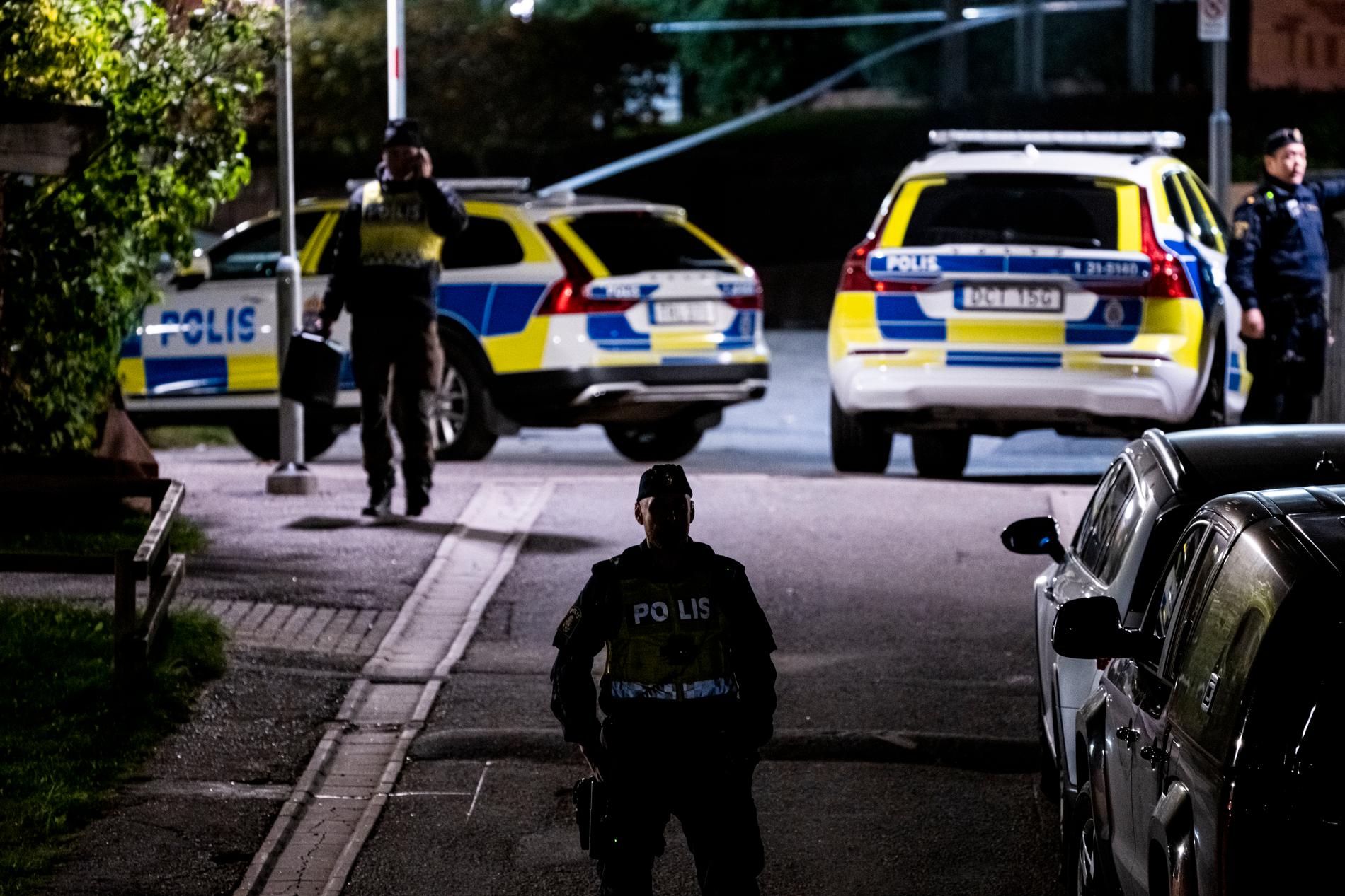 Polisinsats i Södertälje på torsdagskvällen. 