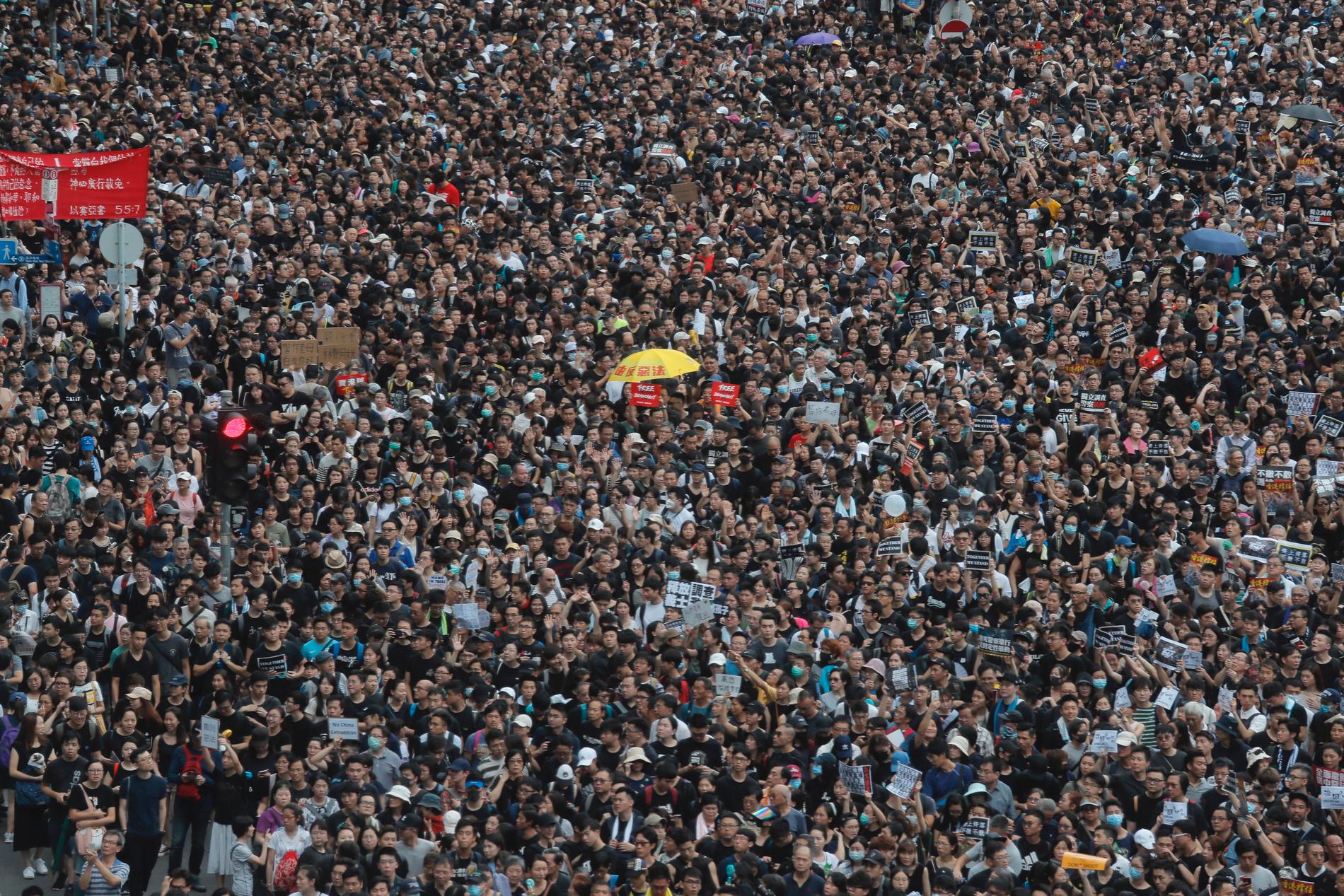 Det stora protesttåget i Hongkong på söndagen.
