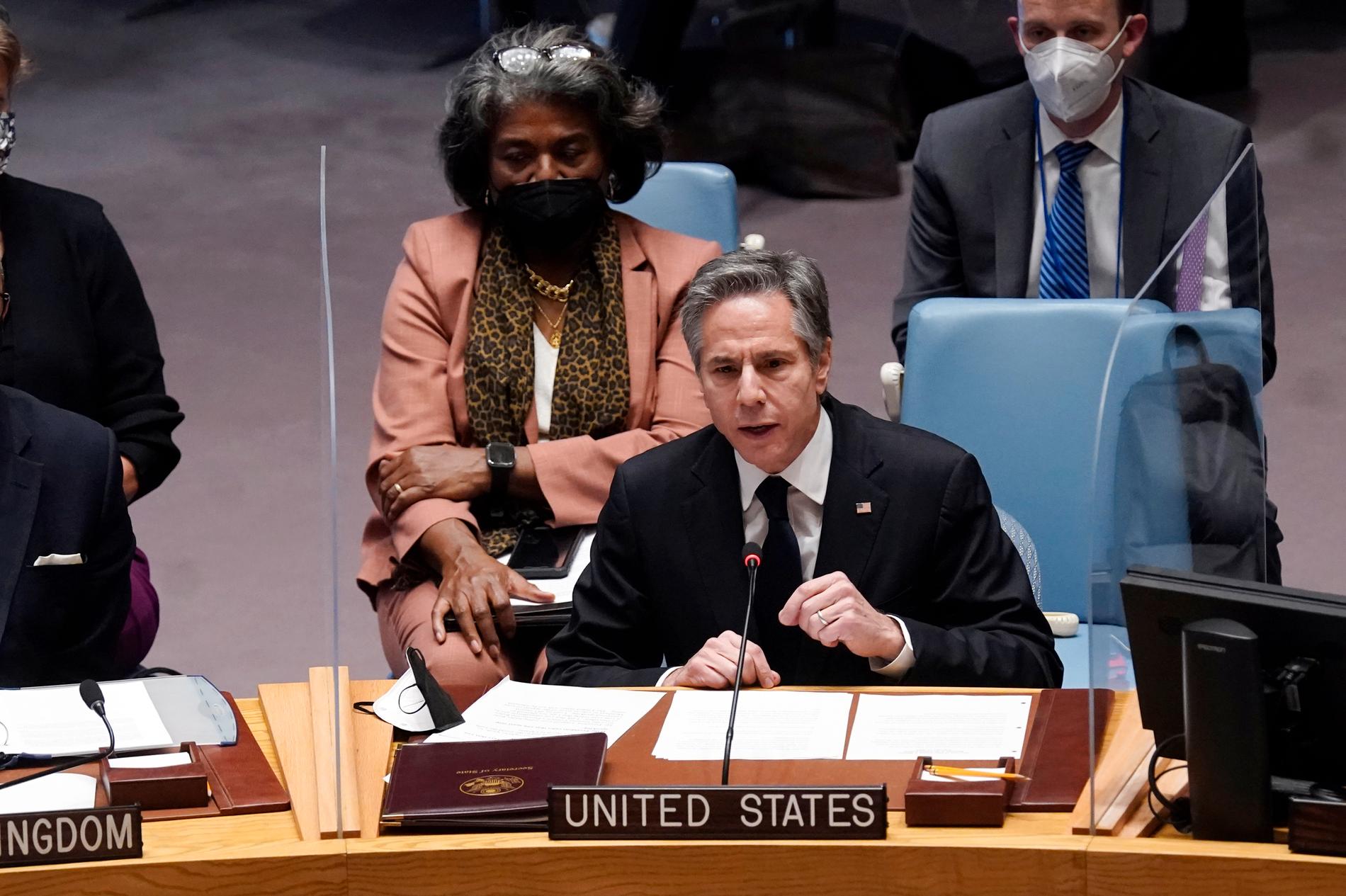 USA:s utrikesminister Anthony Blinken talade i FN:s säkerhetsråd under torsdagen.