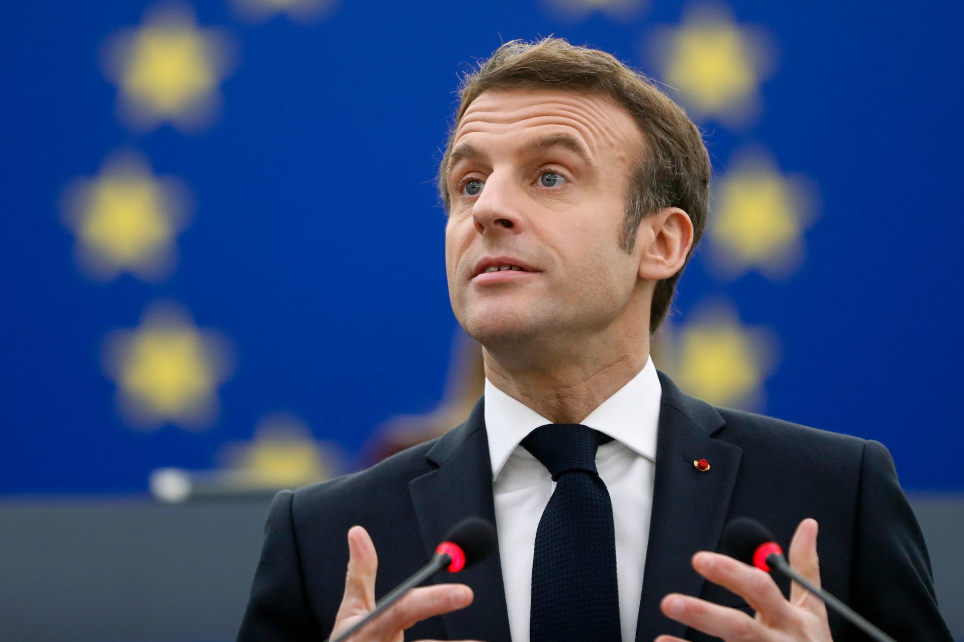 Frankrikes president Emmanuel Macron talar i EU-parlamentet i Strasbourg.