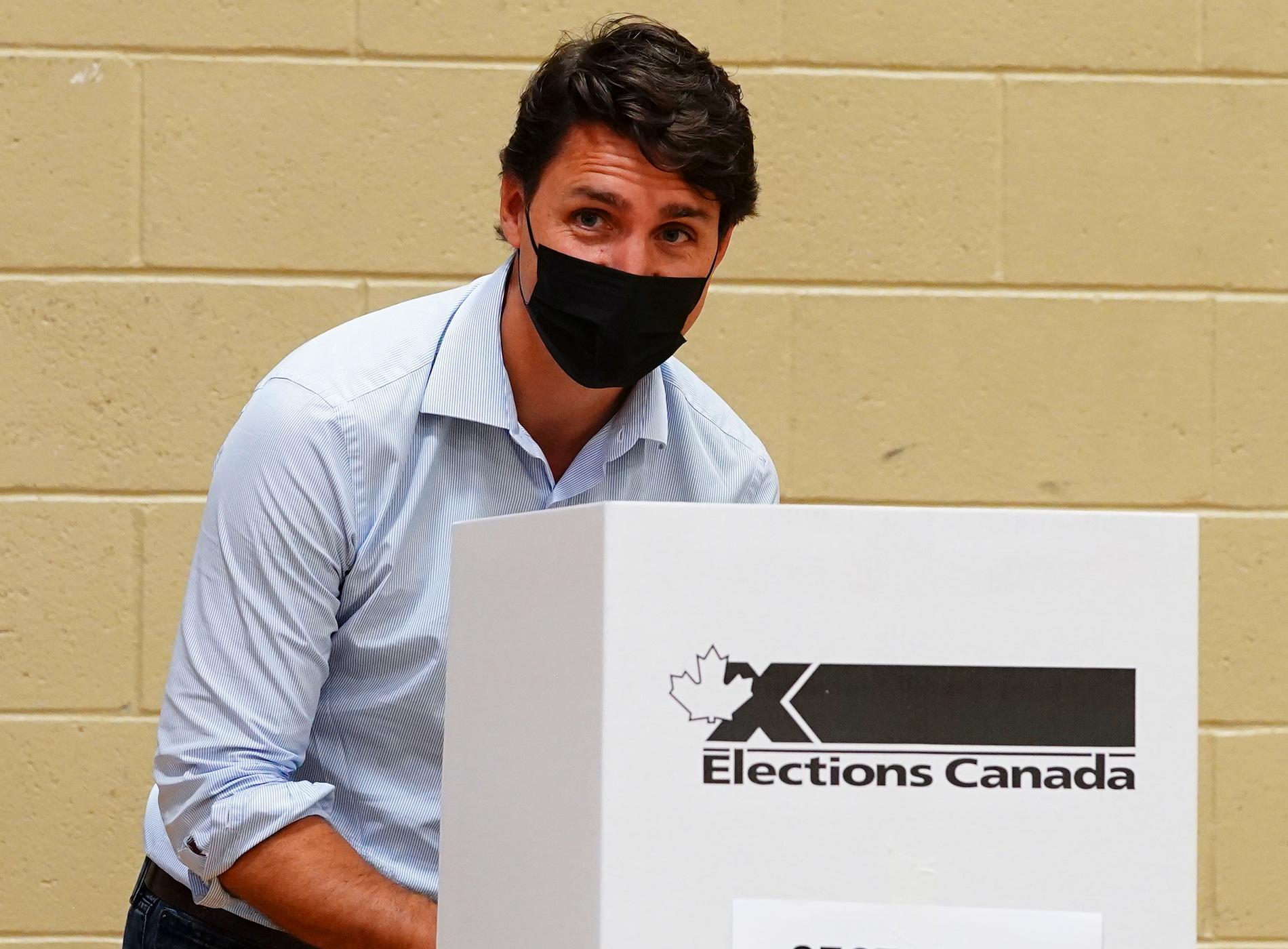 Trudeau röstar under valdagen. 