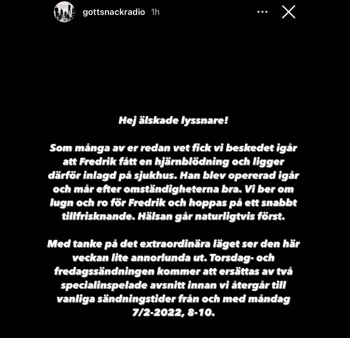Meddelandet från Gott snack på Instagram.