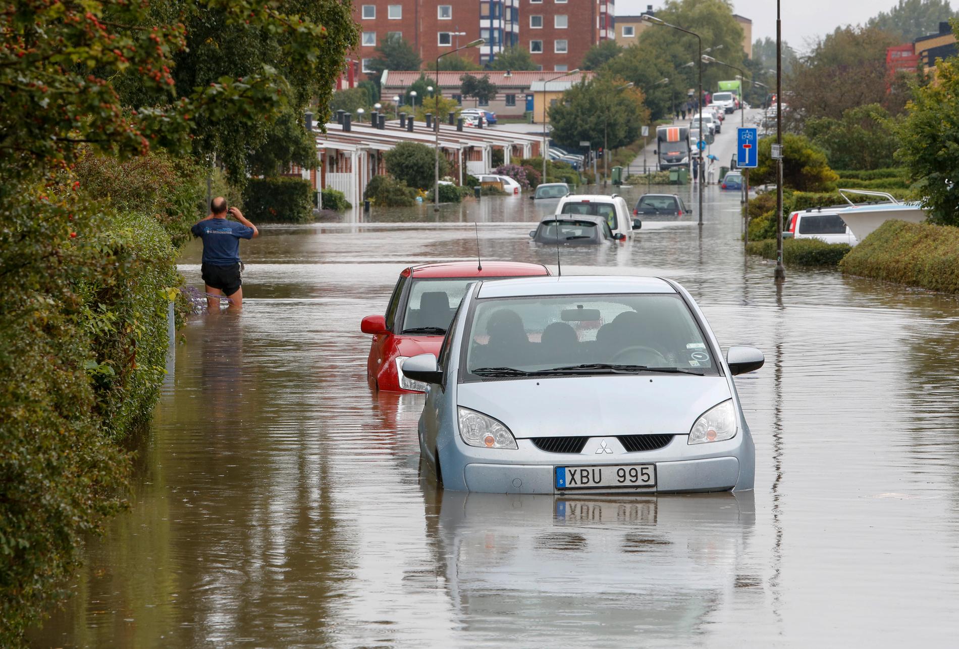 Översvämmad gata i Malmö i augusti 2014