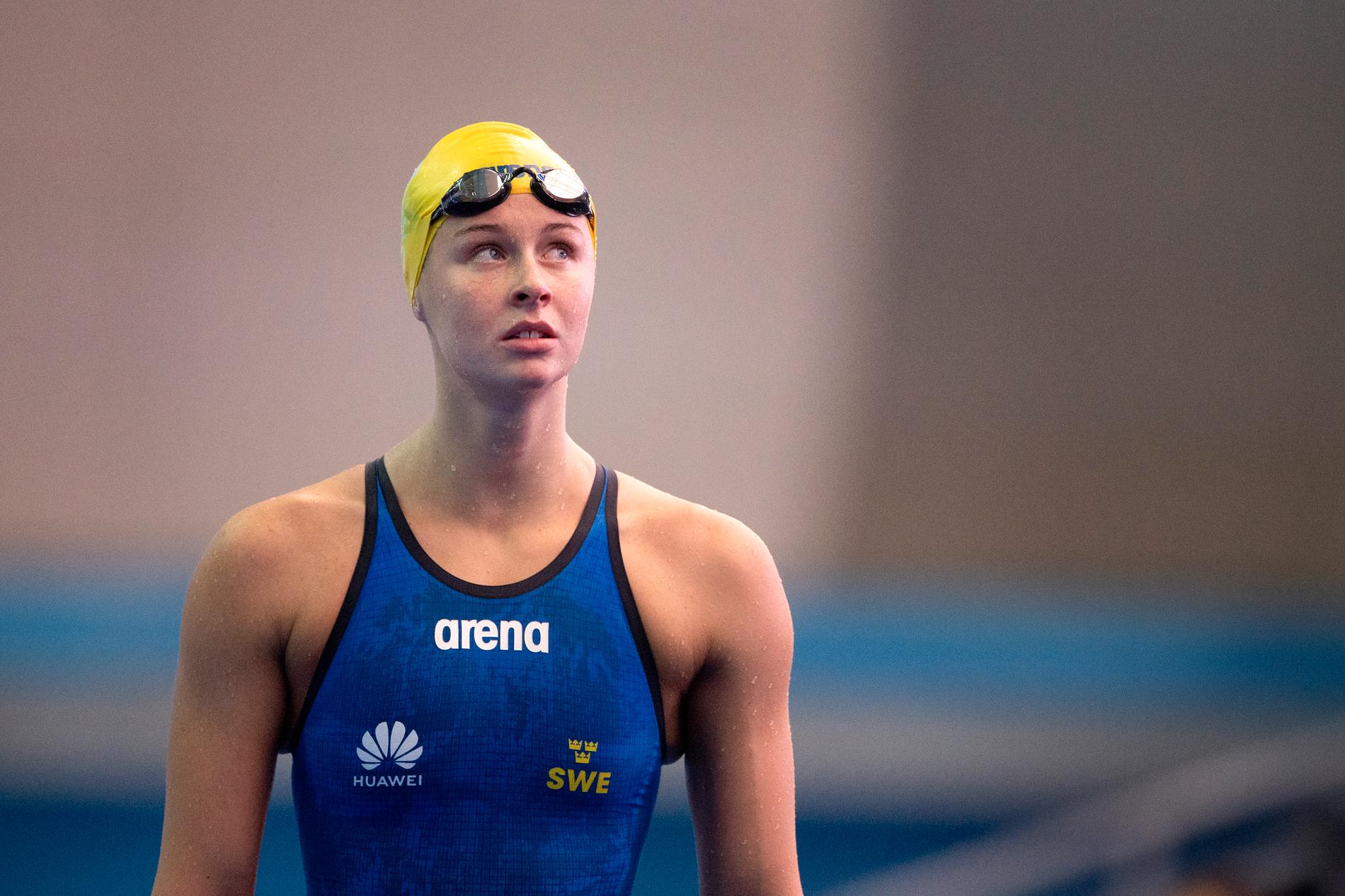 En besviken Sophie Hansson konstaterar att det bara blev ett lopp på 100 meter bröstsim i VM.