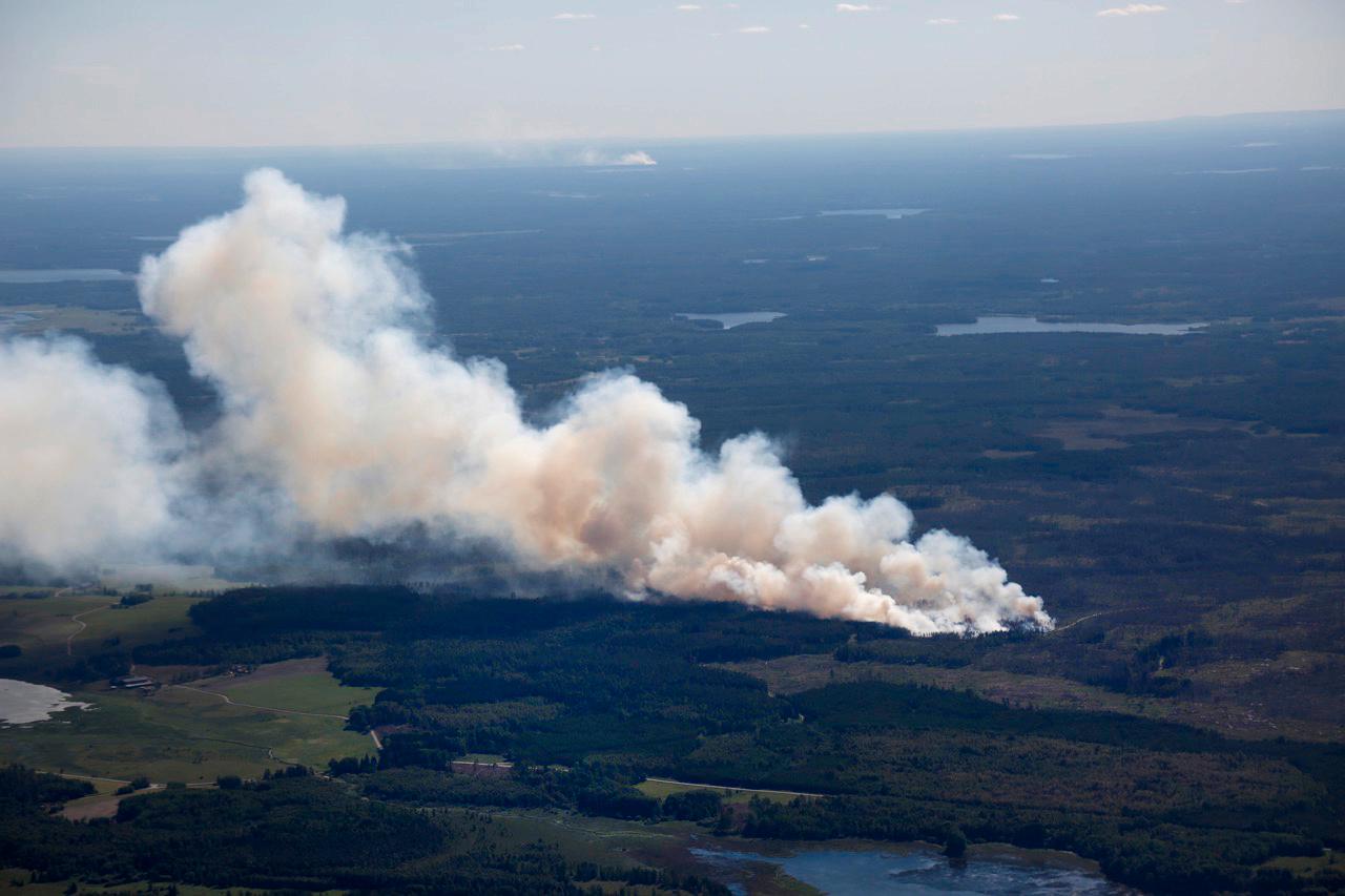 En brand rasar i samma område som brann vid den stora skogsbranden 2014.