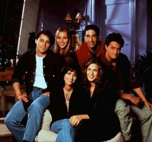 Matt LeBlanc, Lisa Kudrow, David Schwimmer, Matthew Perry, Courteney Cox och Jennifer Aniston i den tioåriga succéserien ”Vänner”.