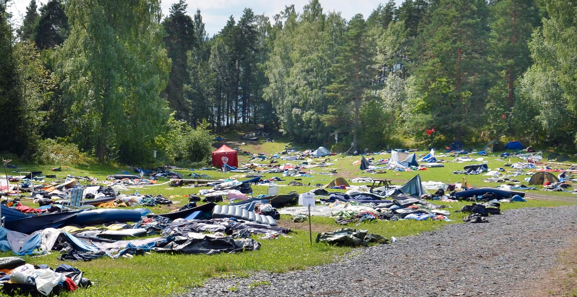 Tältplatsen på Utøya efter massakern.