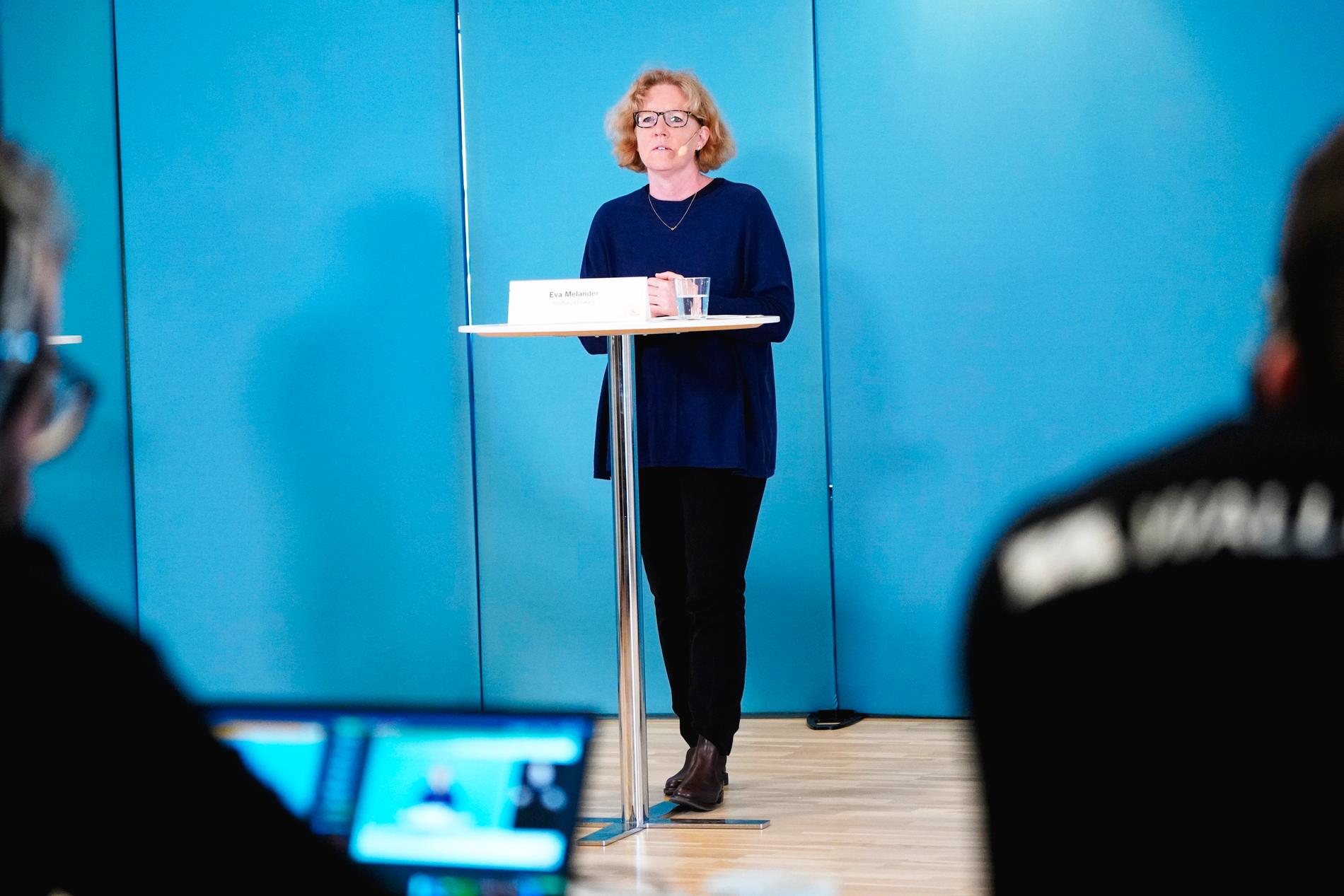 Eva Melander, smittskyddsläkare, under onsdagens presskonferens med Region Skåne i Regionhuset i Dockan i Malmö.
