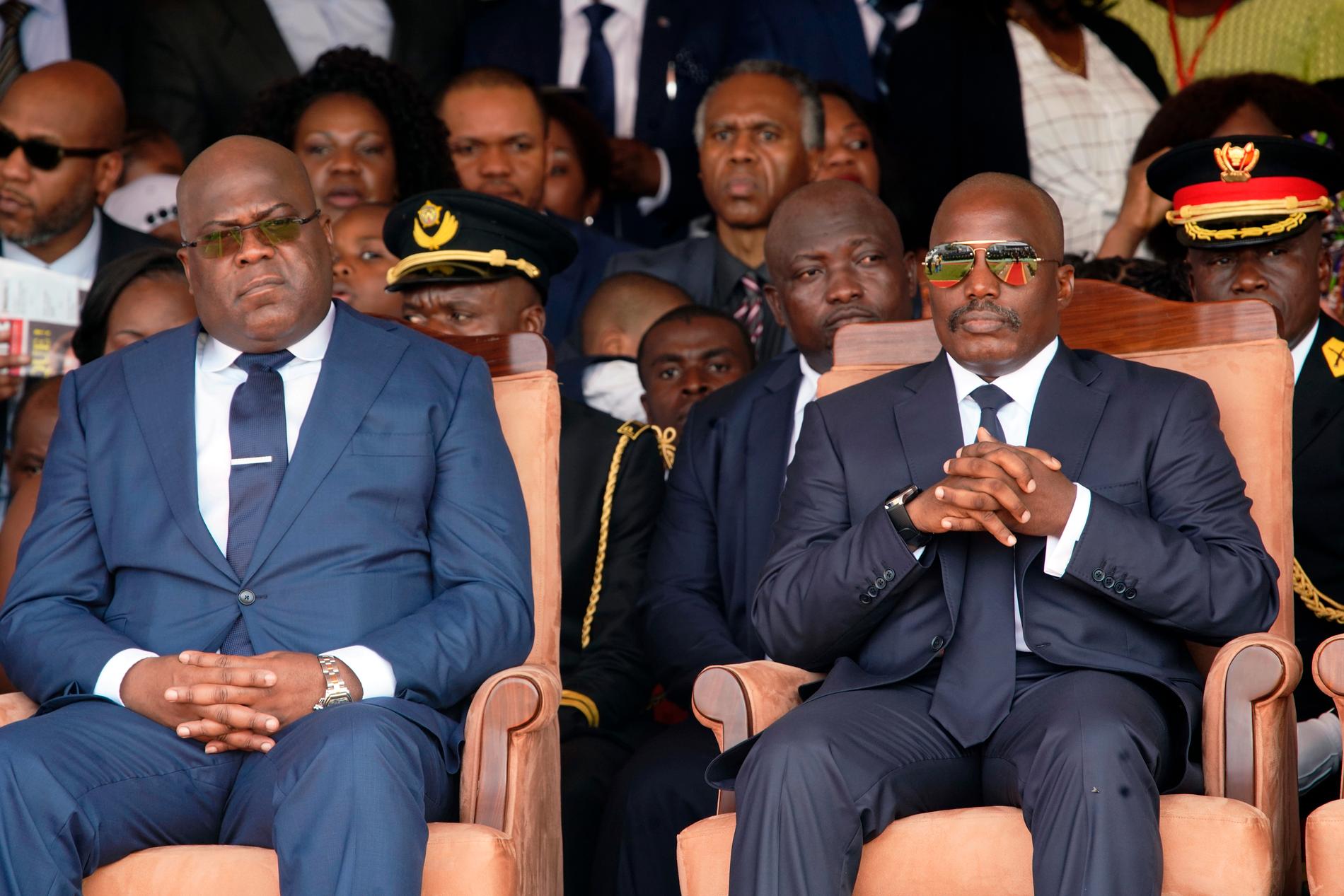 Kongo-Kinshasas nyvalde president Félix Tshisekedi (till vänster) tillsammans med den tidigare presidenten Joseph Kabila. Arkivbild.