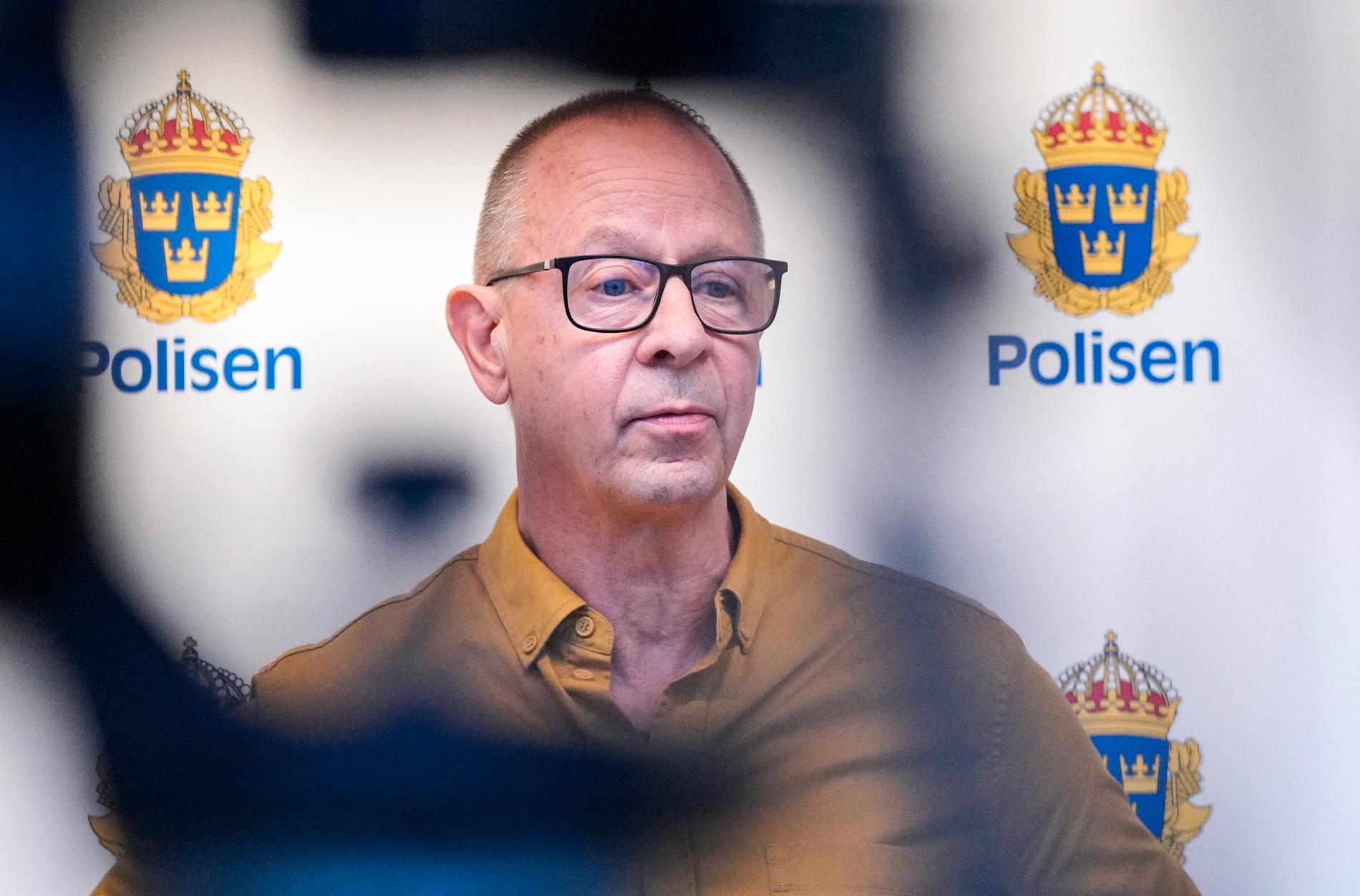 Claes Arne Hermansson, chef grova brott i Malmö, vid måndagens presskonferens på Rättscentrum i Malmö om människorov.