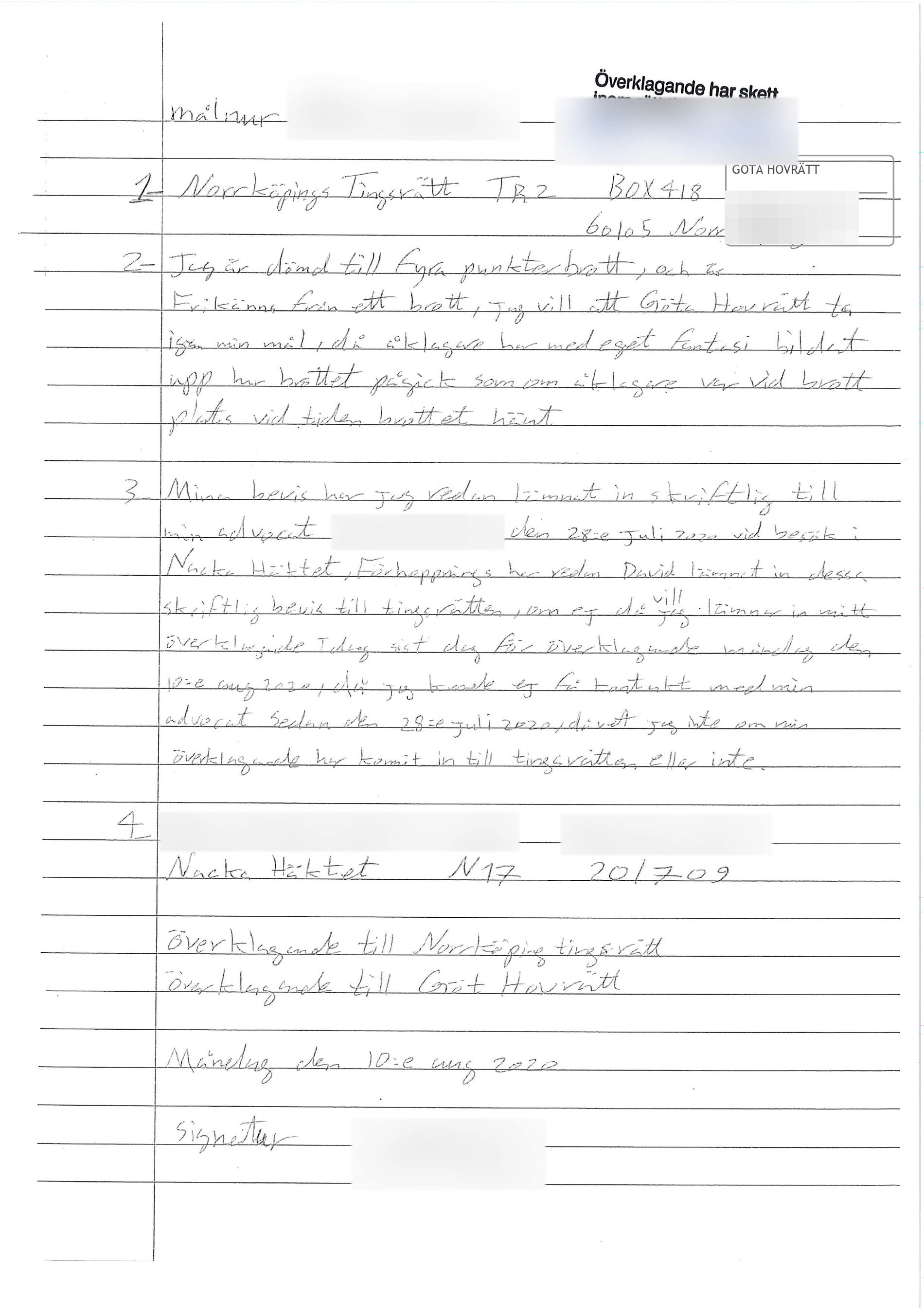 Mannens brev från häktet i Nacka. 