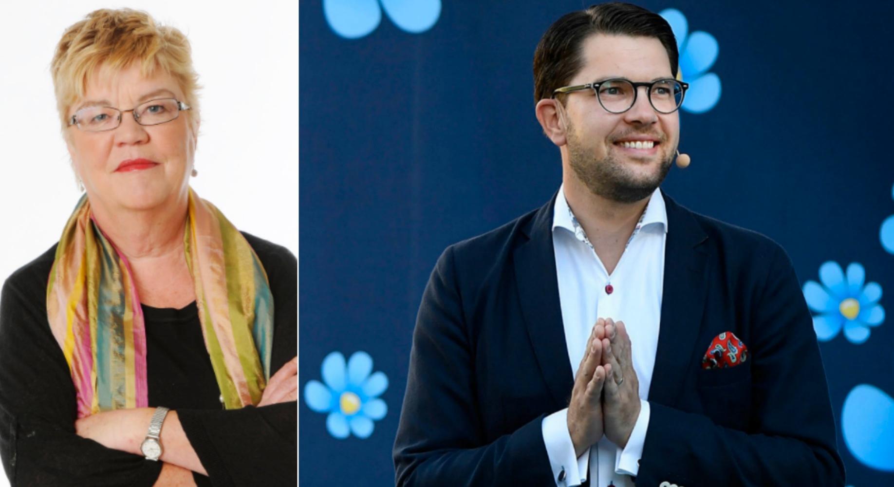 Aftonbladets Lena Mellin – och Sverigedemokraternas partiledare Jimmie Åkesson.
