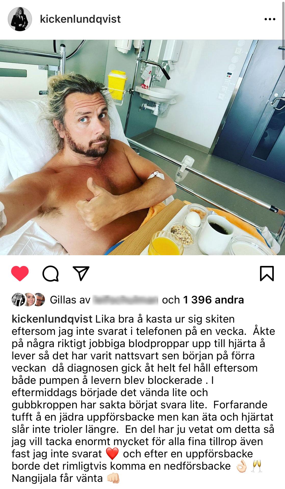 Christian ”Kicken ” Lundqvists uppdatering från sjukhuset. 