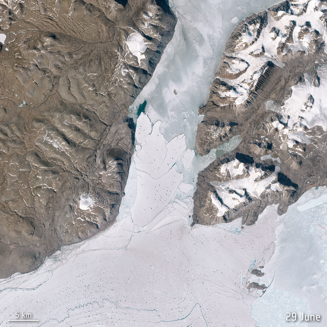Ett isblock släpper från glaciären på Grönland.