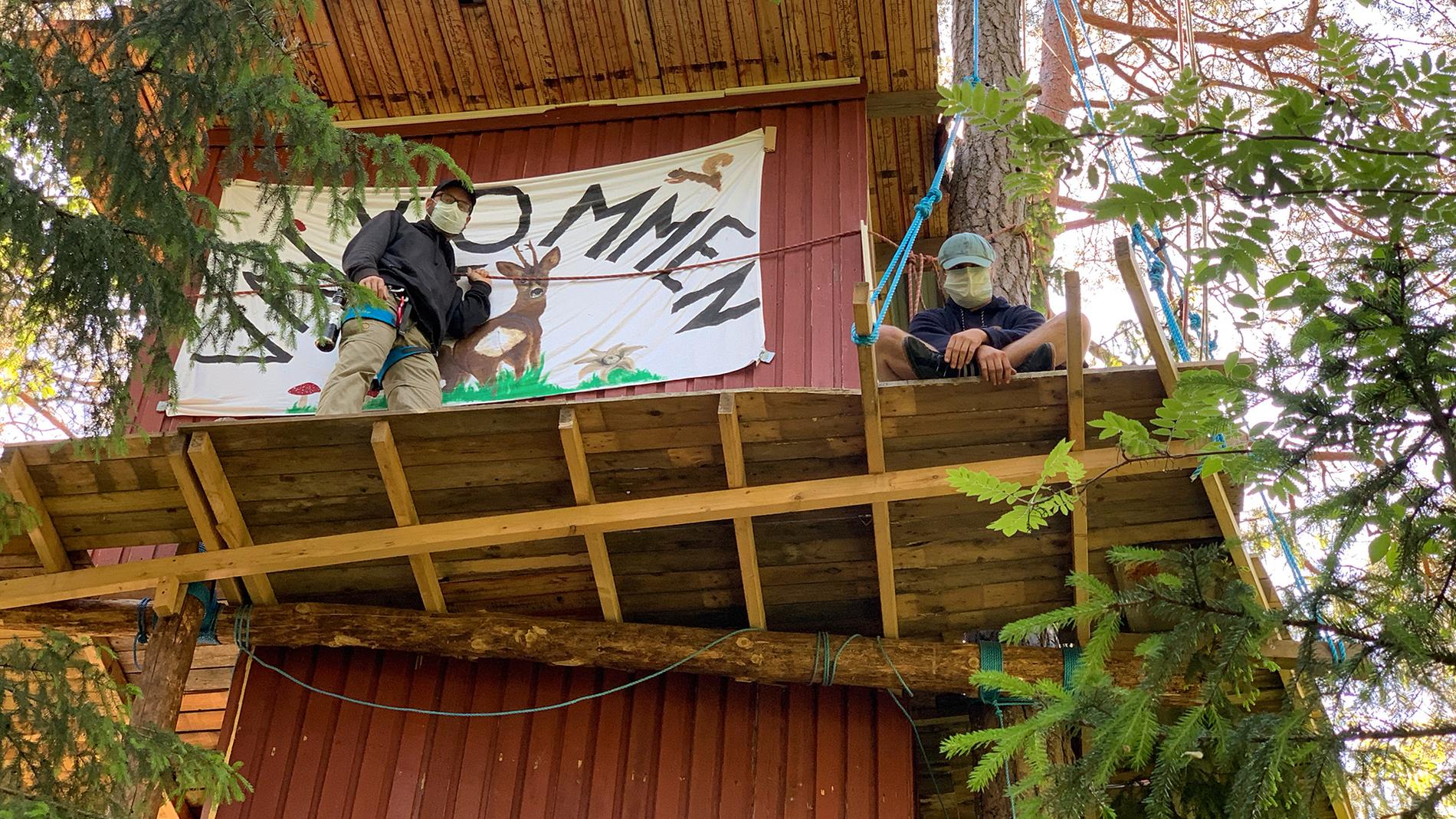 Uppsala kommun försökte riva trädkojan för två veckor sedan, men avbröt arbetet pågrund av aktivister.