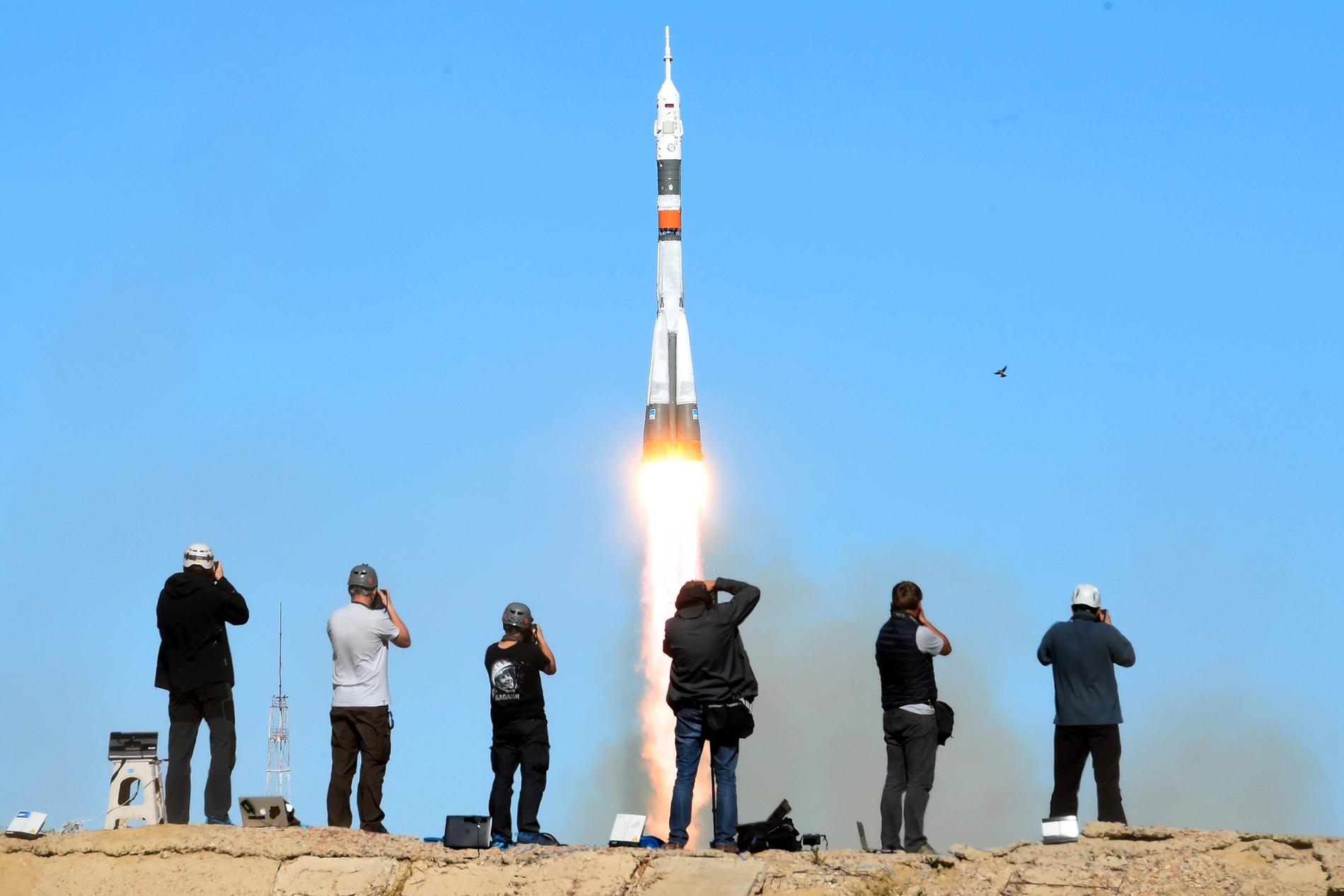 En Soyuz-raket skjuts upp från Kosmodromen i Bajkonur