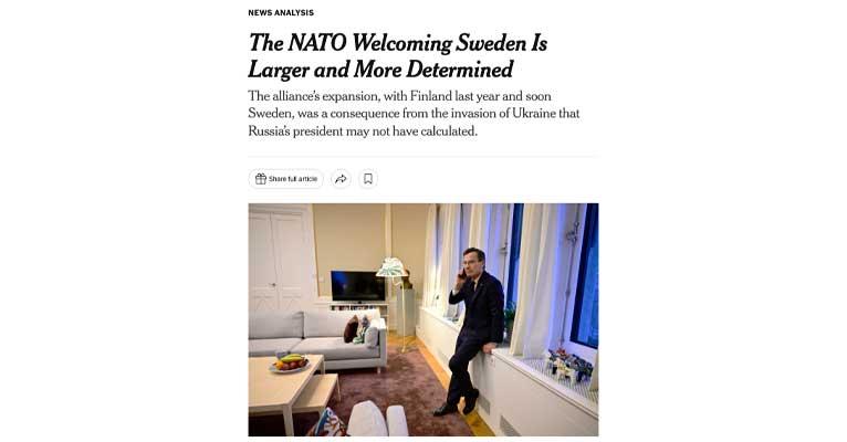 Putin kanske inte räknat med att Sverige skulle ansluta sig till Nato – som en konsekvens av invasionen av Ukraina, skriver New York Times. 