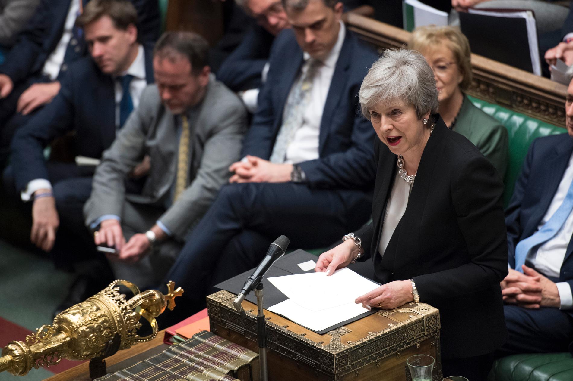 Premiärminister Theresa May i parlamentets underhus i London. Arkivfoto.