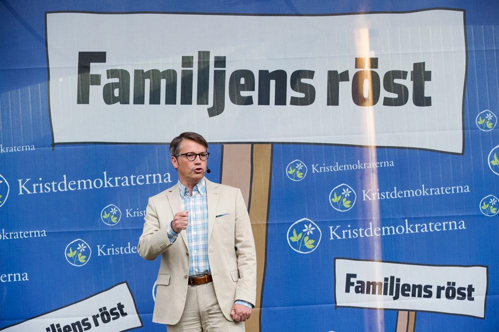 Hägglund håller tal i Almedalen 2014.