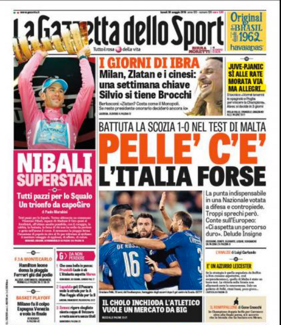 Gazzetta dello Sports förstasida i dag.