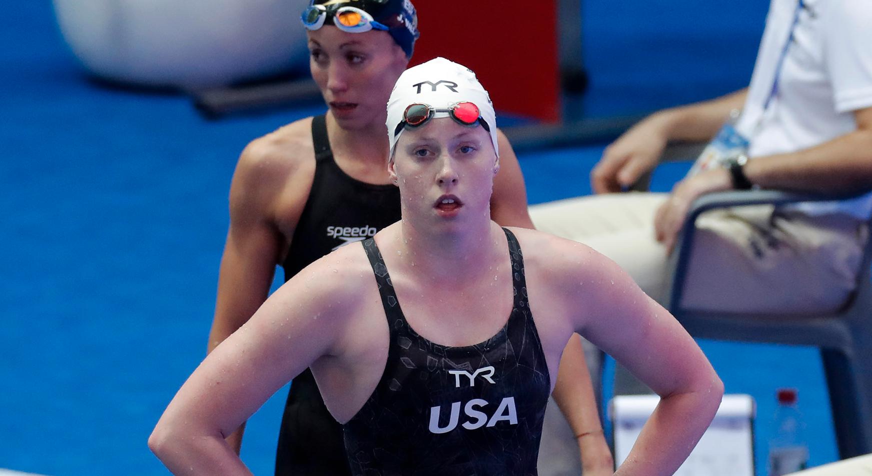 Olympiska mästaren från USA, Lilly King, diskades i försöken på 200 meter bröst.