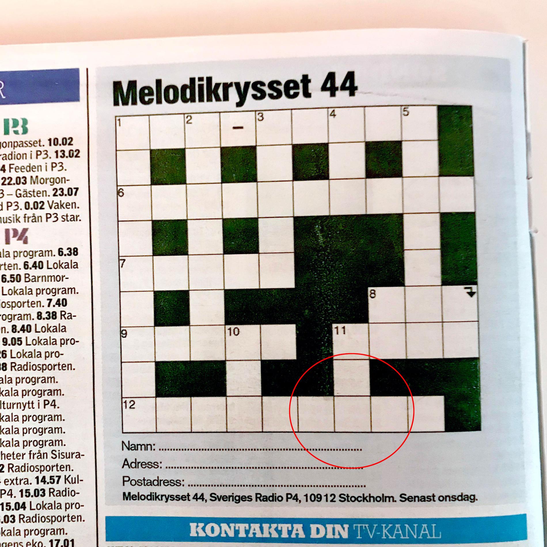 Fel i ”Melodikrysset” även vecka 44.