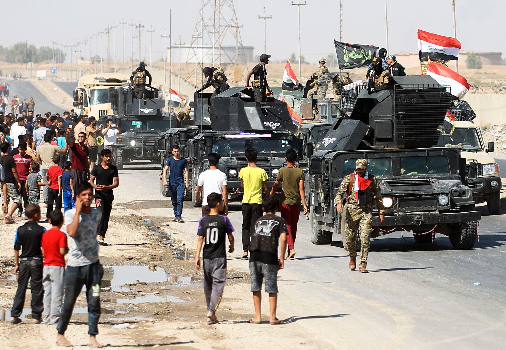 Irakiska styrkor anländer till de södra utkanterna av Kirkuk.