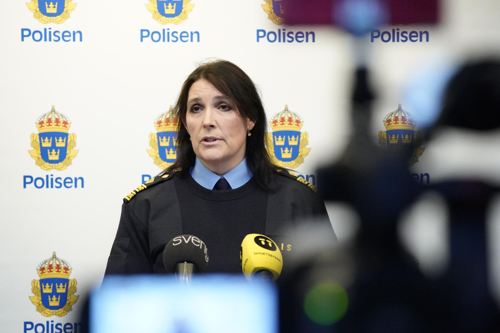 Petra Stenkula, chef för polisens regionala utredningsenhet i region Syd, under presskonferensen.