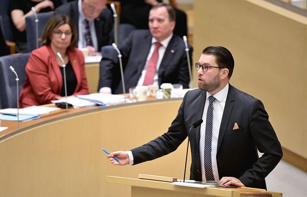 Jimmie Åkesson (SD) i riksdagen.