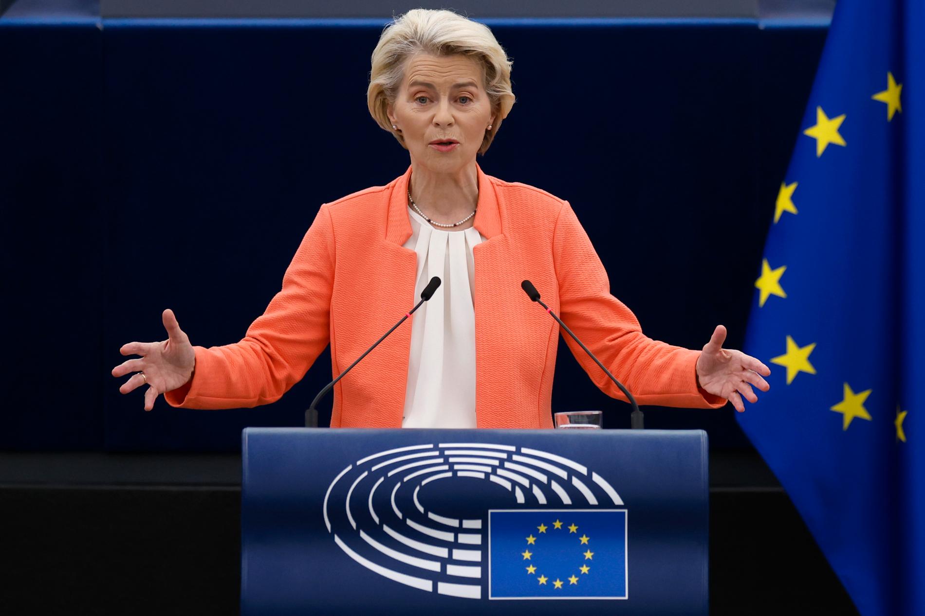 Ursula von der Leyen under sitt tal inför EU-kommissionen. 